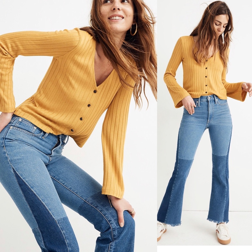 MADEWELL X ISKO Patchwork Rigid Flare Jeans, size 32